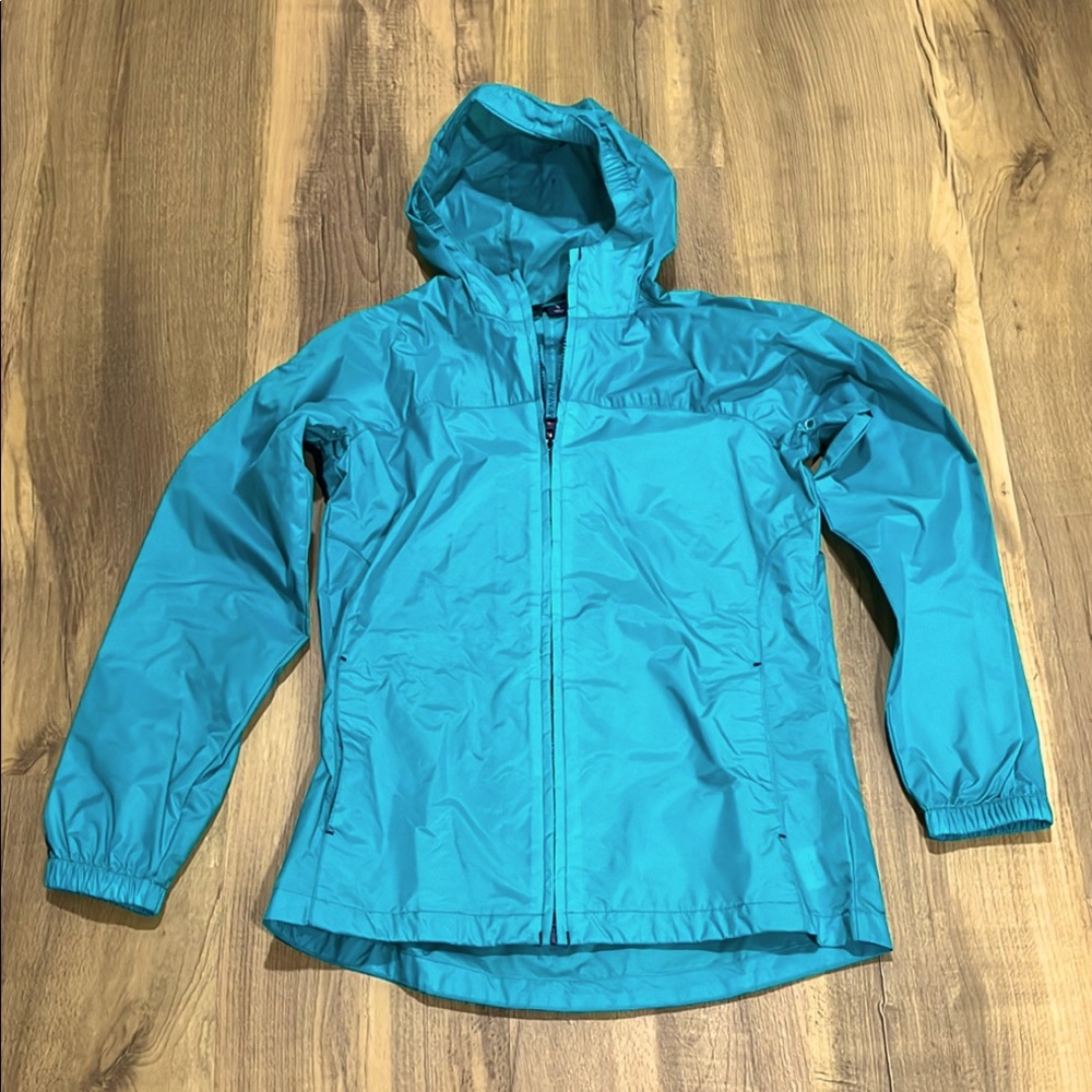Lands End teal size L(14) kids rain jacket